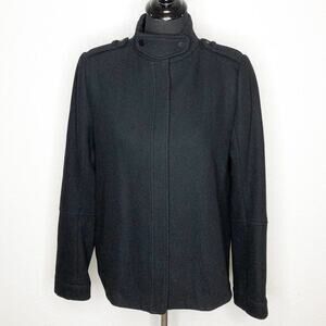 Vince black wool blend moto style full zip coat size 6